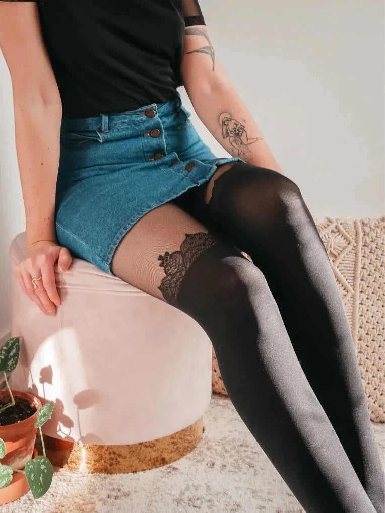 crown lace black tights