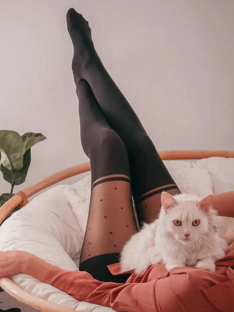 over-the-knee striped and dots tights