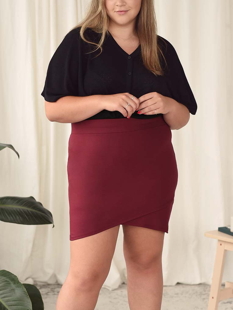 Mini burgundy wrap skirt 