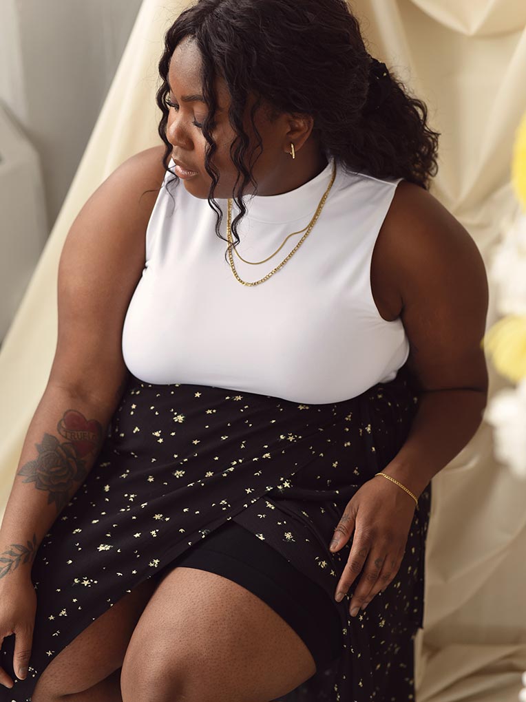 Plus size Black Midi Wrap Skirt 
