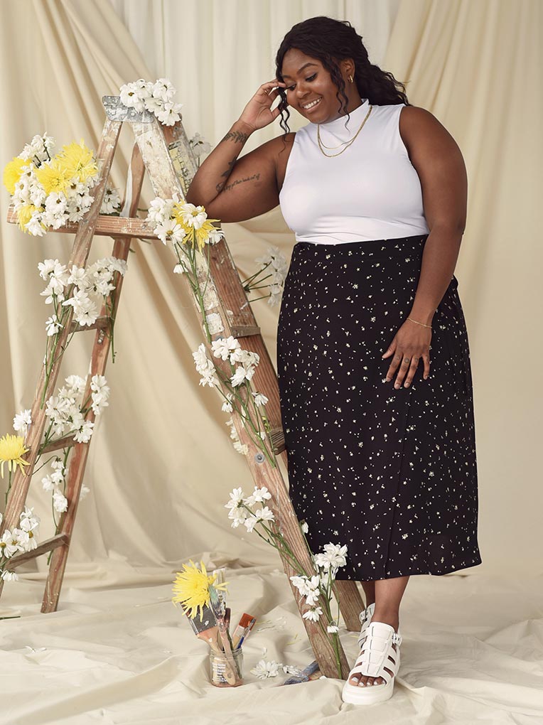 Plus size Black Midi Wrap Skirt 