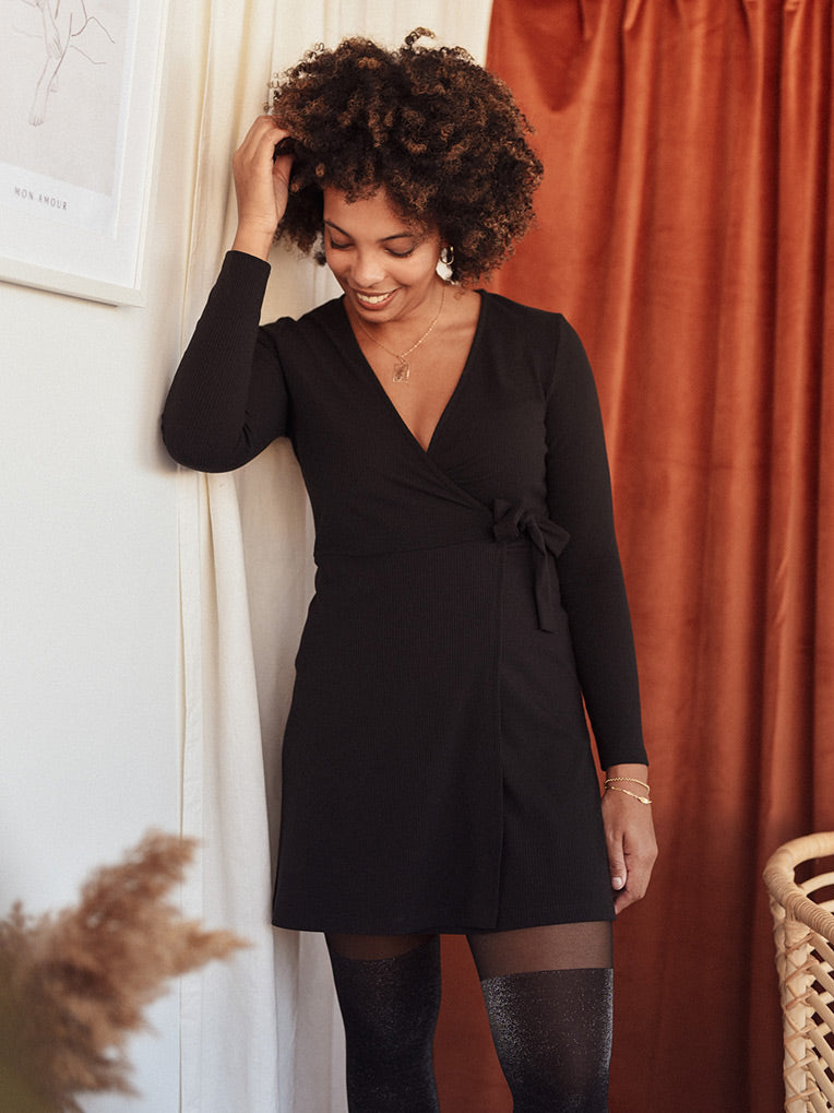 Black knit wrap dress