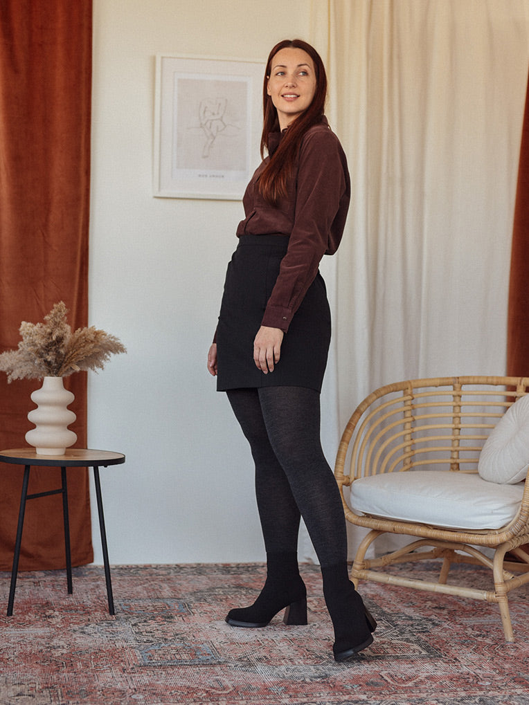 collants gris en laine mérinos