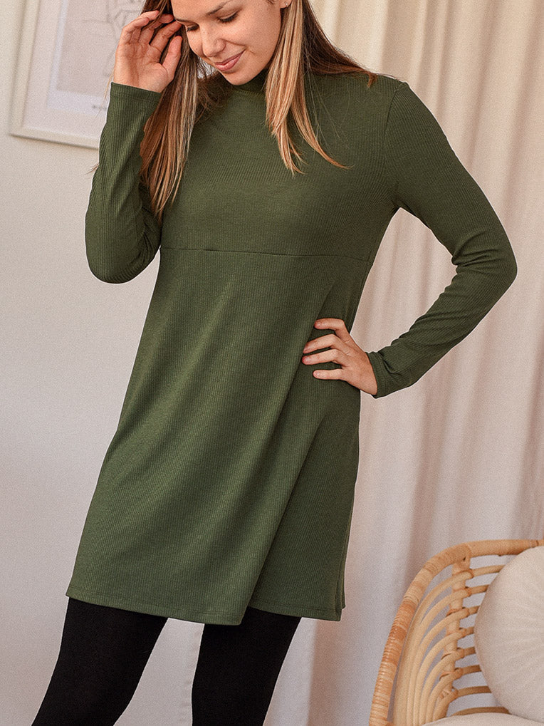 Christine Olive Rib Mockneck Dress
