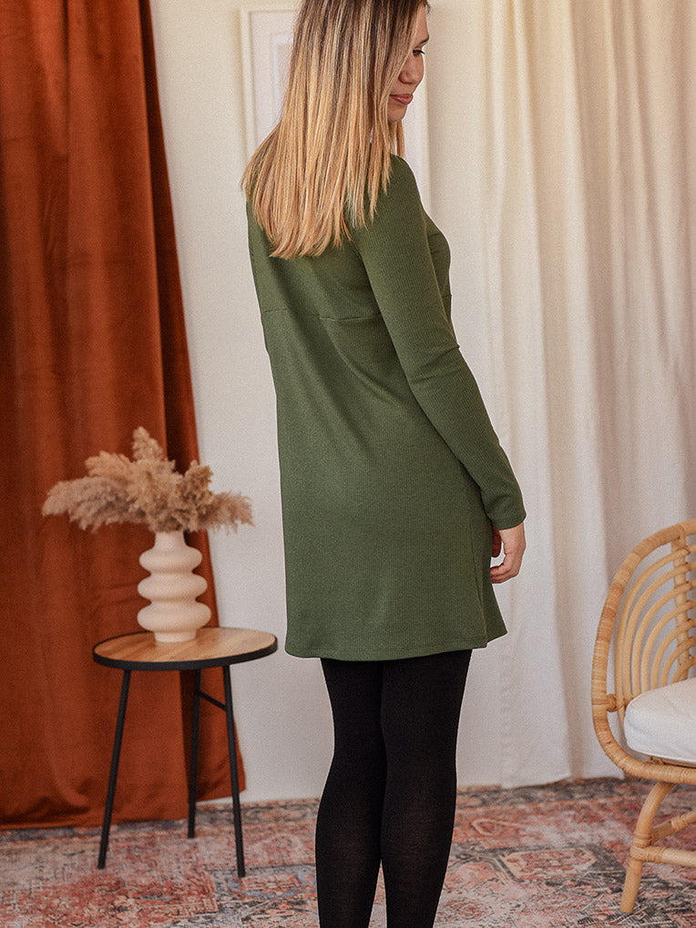 Olive Rib Mockneck Dress