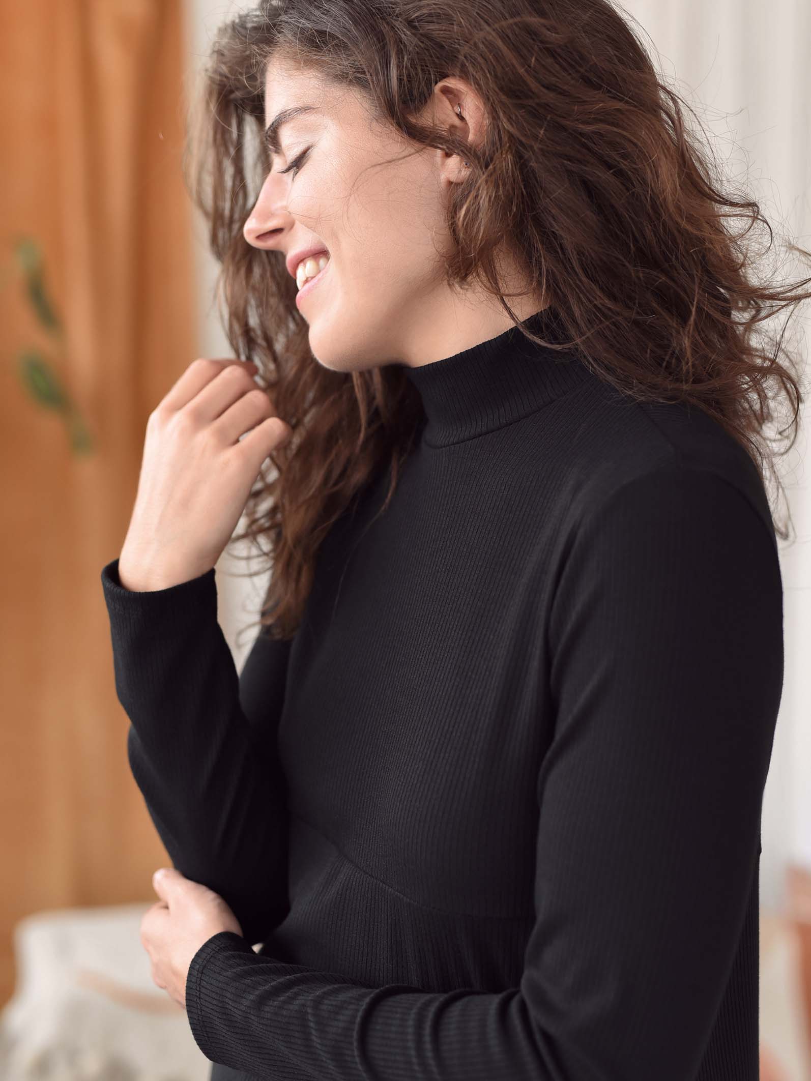 Women's black rib mockneck dress
