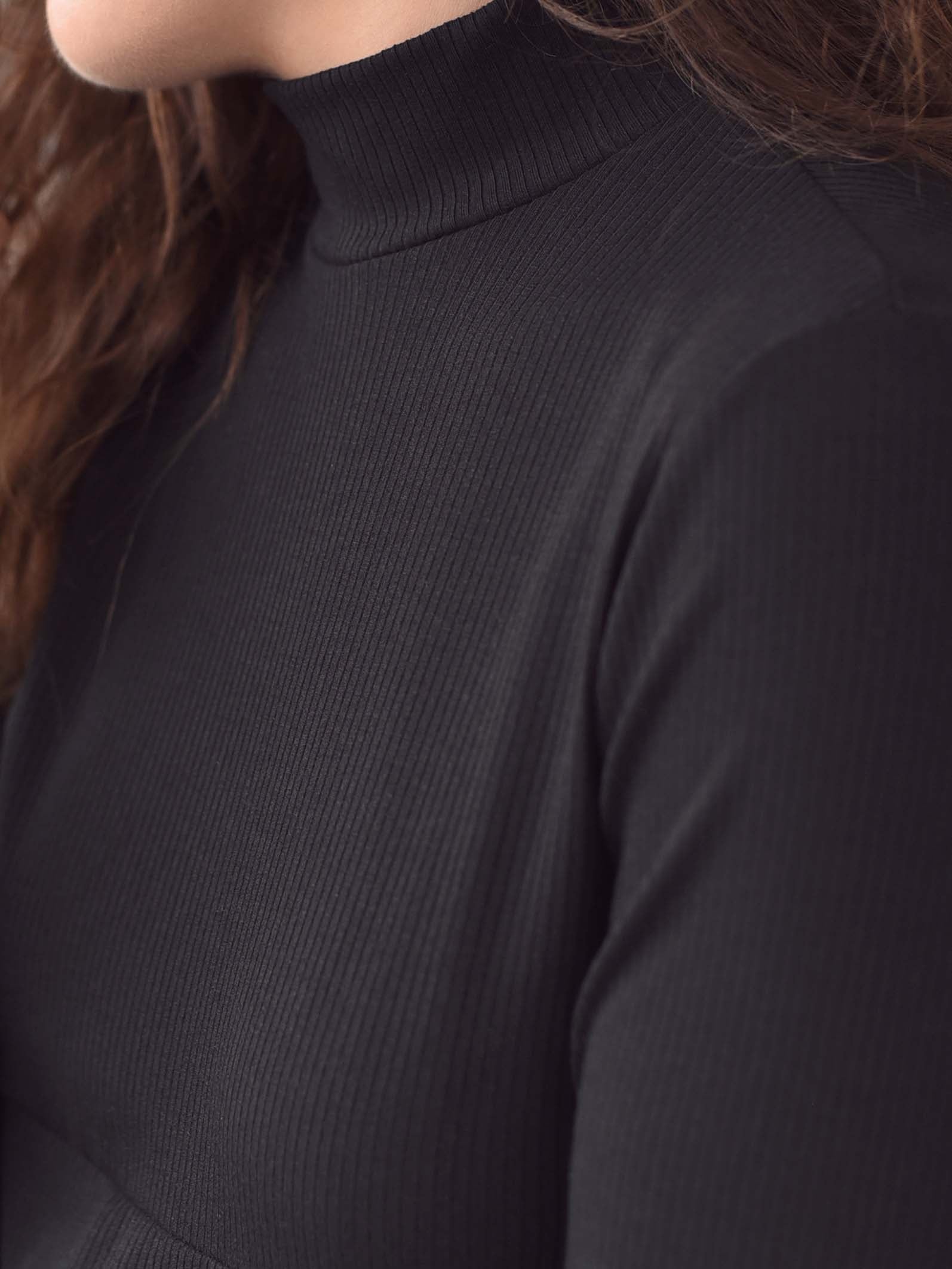 Women's black rib mockneck dress