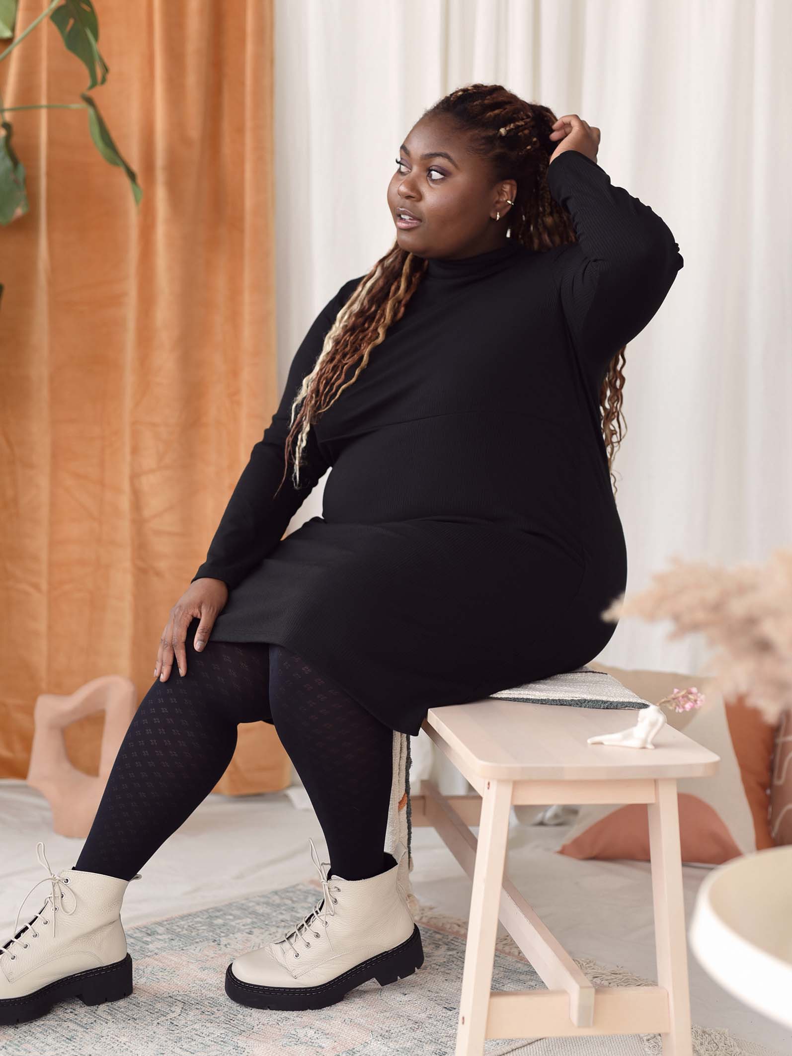 Robe noire femme taille plus manches longues