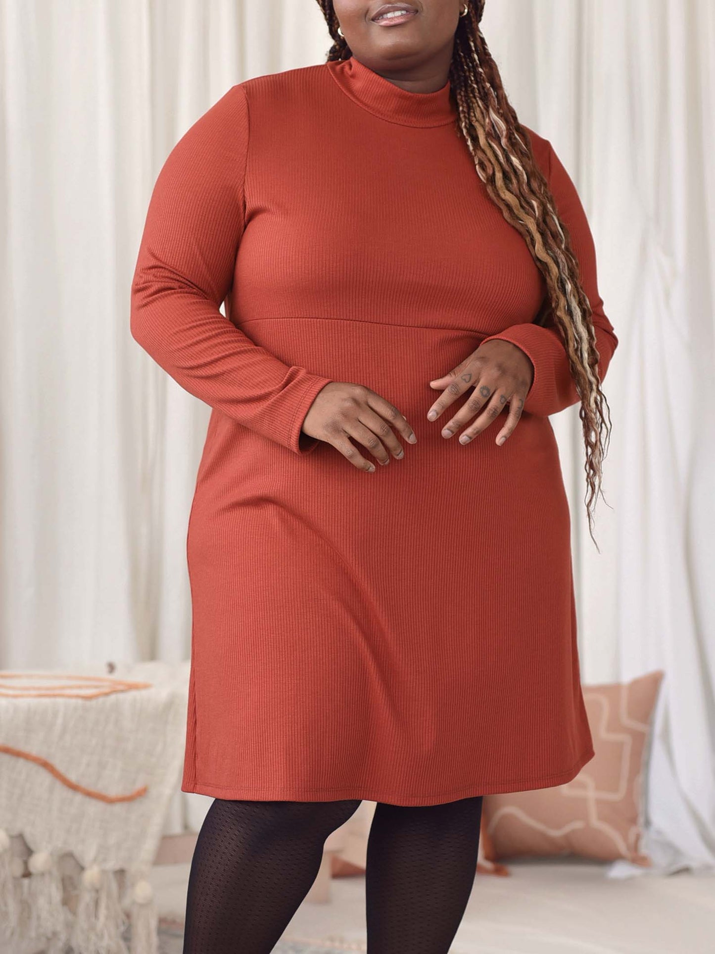 Women's plus size rib mockneck dress