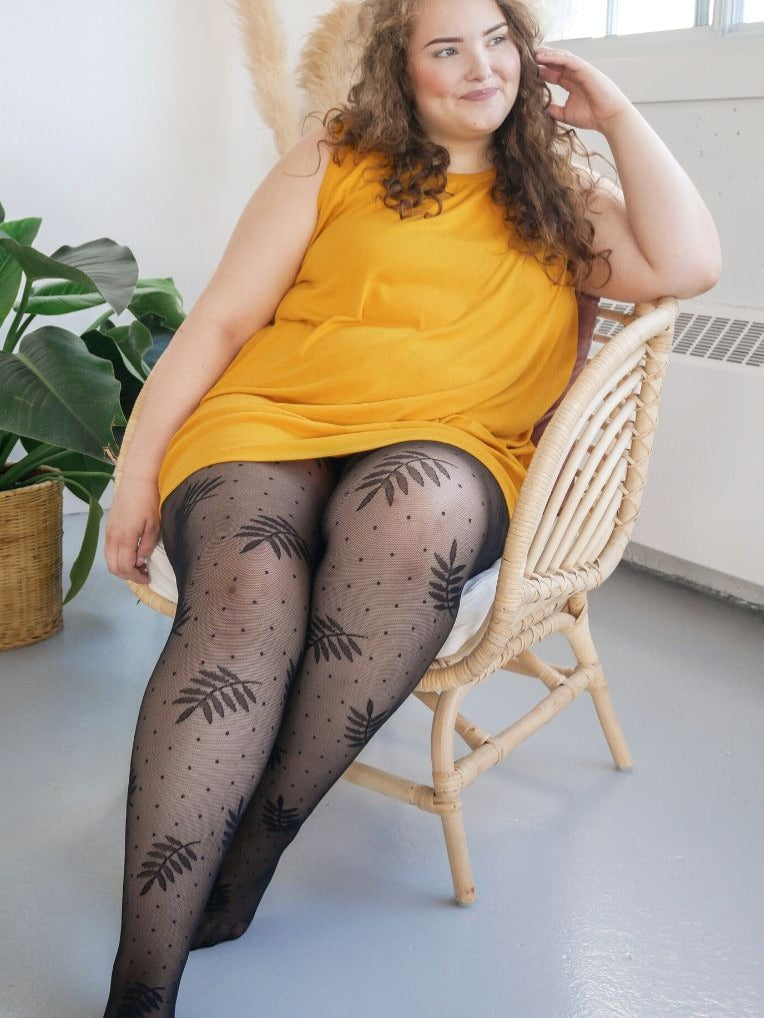 Collants semi-transparent feuilles et pois femmes