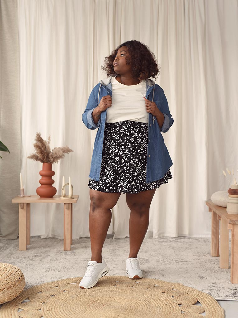 Black Floral Mini Wrap Skirt