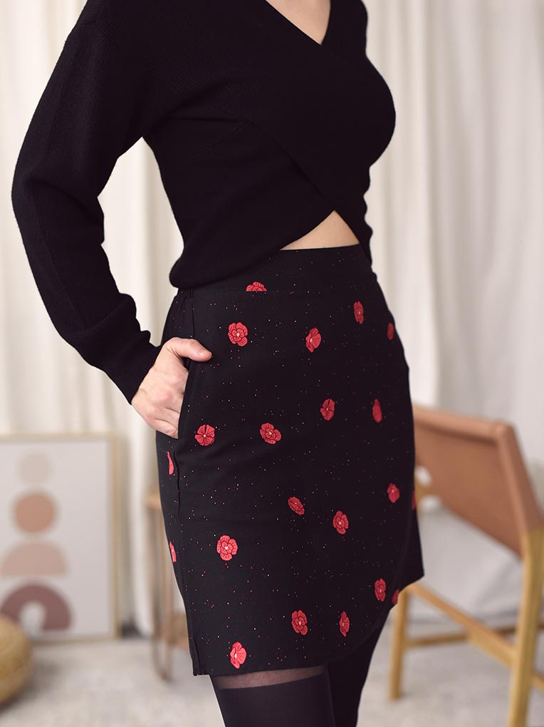 Black Mini Floral Skirt