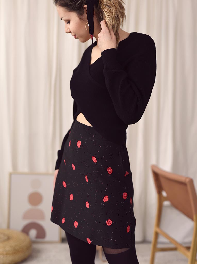 Black Mini Floral Skirt