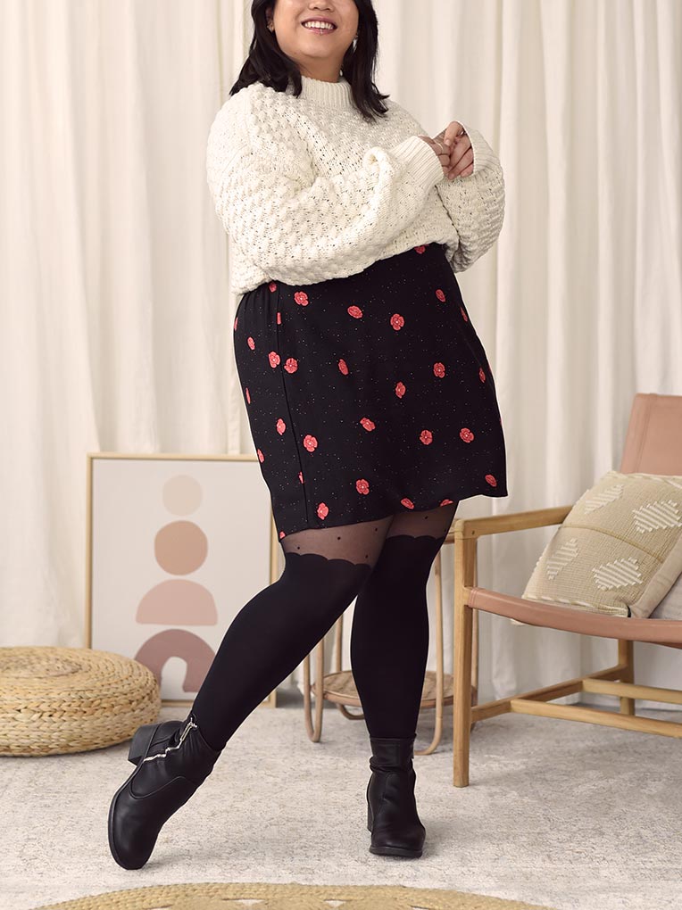 Black Mini Floral Skirt