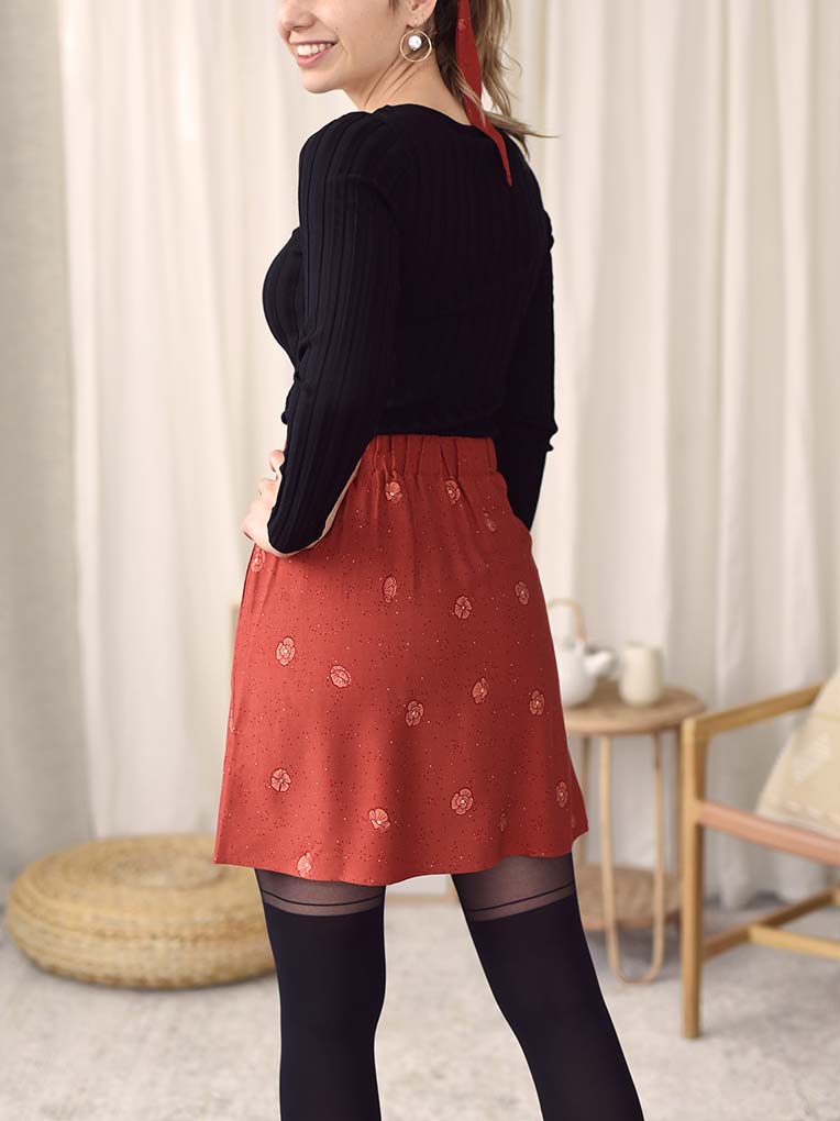  Red Mini Floral Skirt