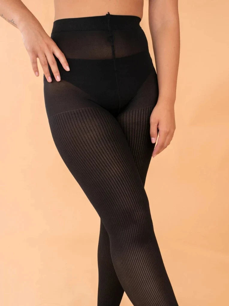 collants noirs opaques côtelés