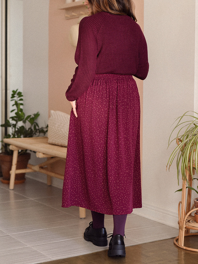 Midi Skirt Dots & Leaves Burgundy