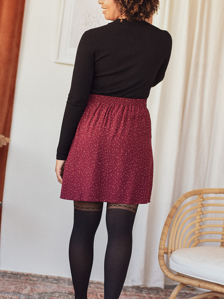 Mini Skirt Dots & Leaves Burgundy