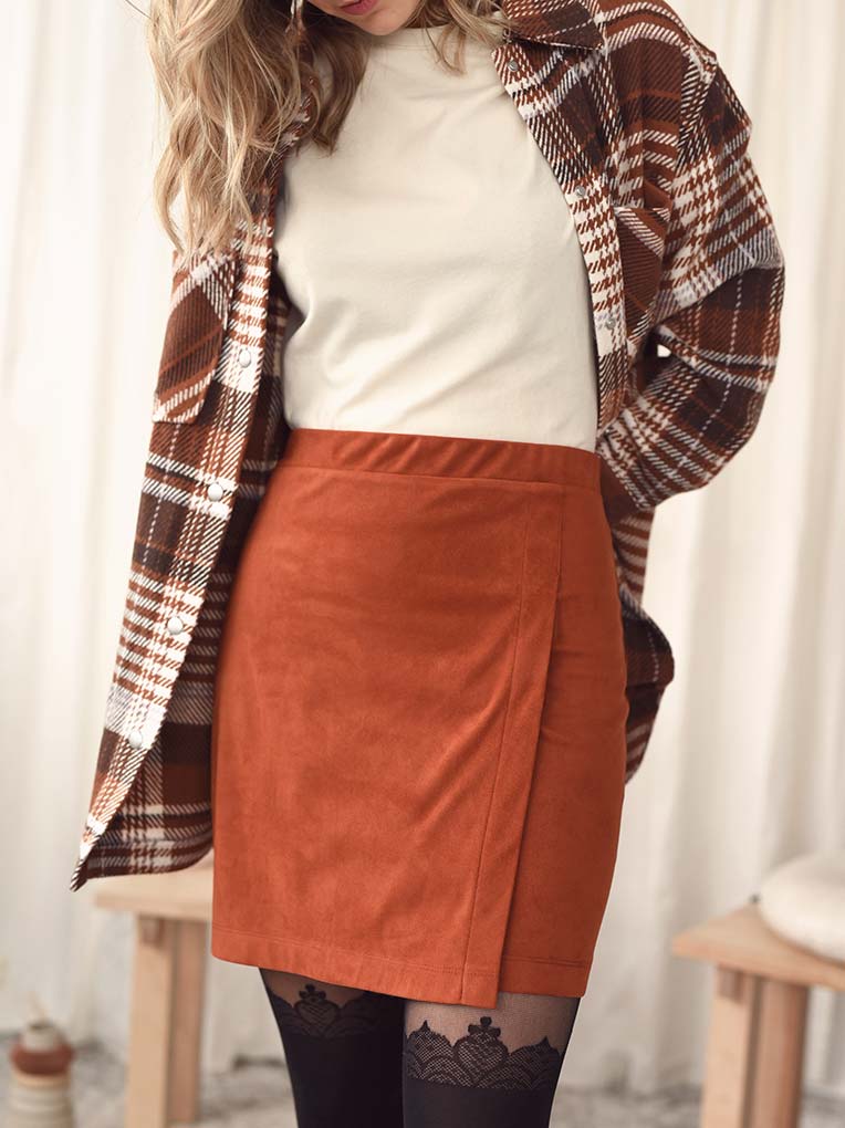 Cognac Faux Suede Skirt