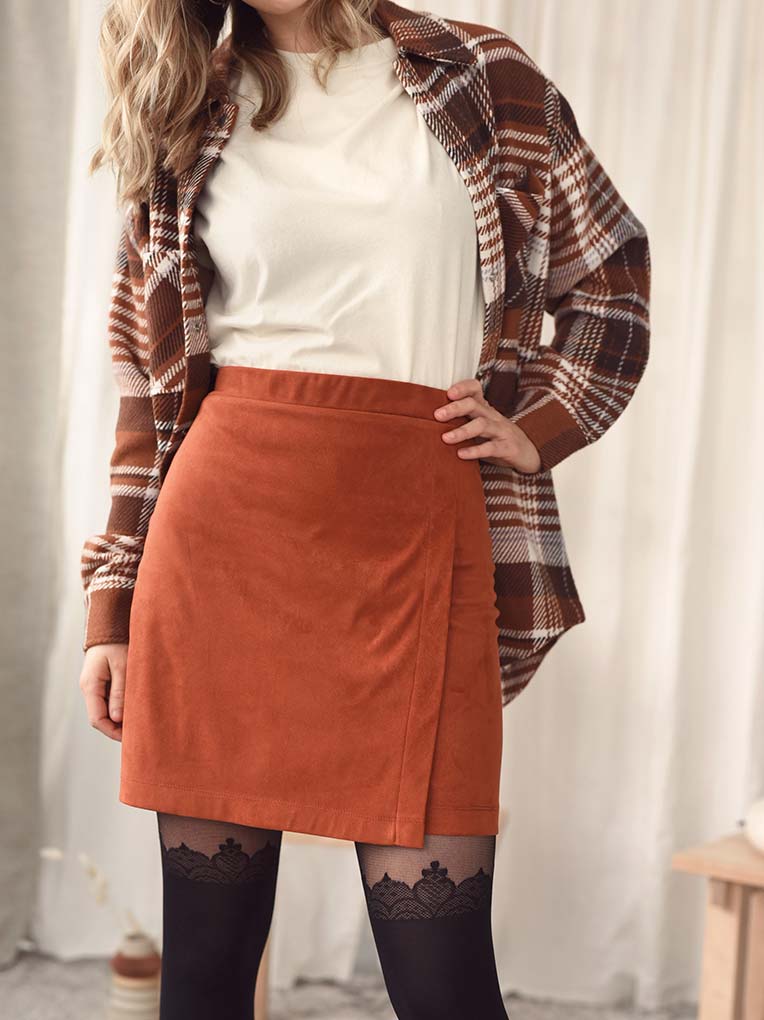 Cognac Faux Suede Skirt