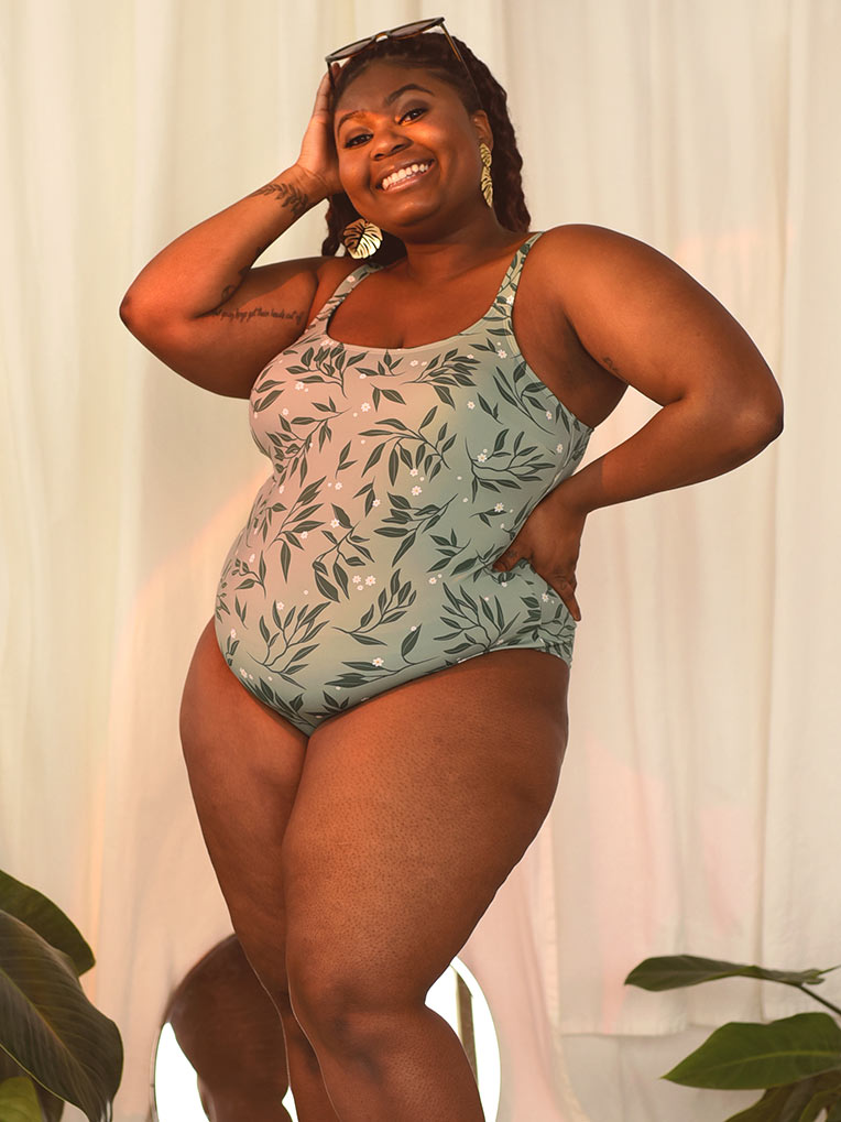 Green Foliage Scoop 1 piece Swimsuit
