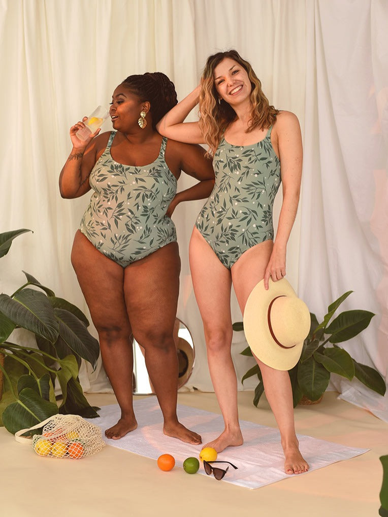 Green Foliage Scoop 1 piece Swimsuit