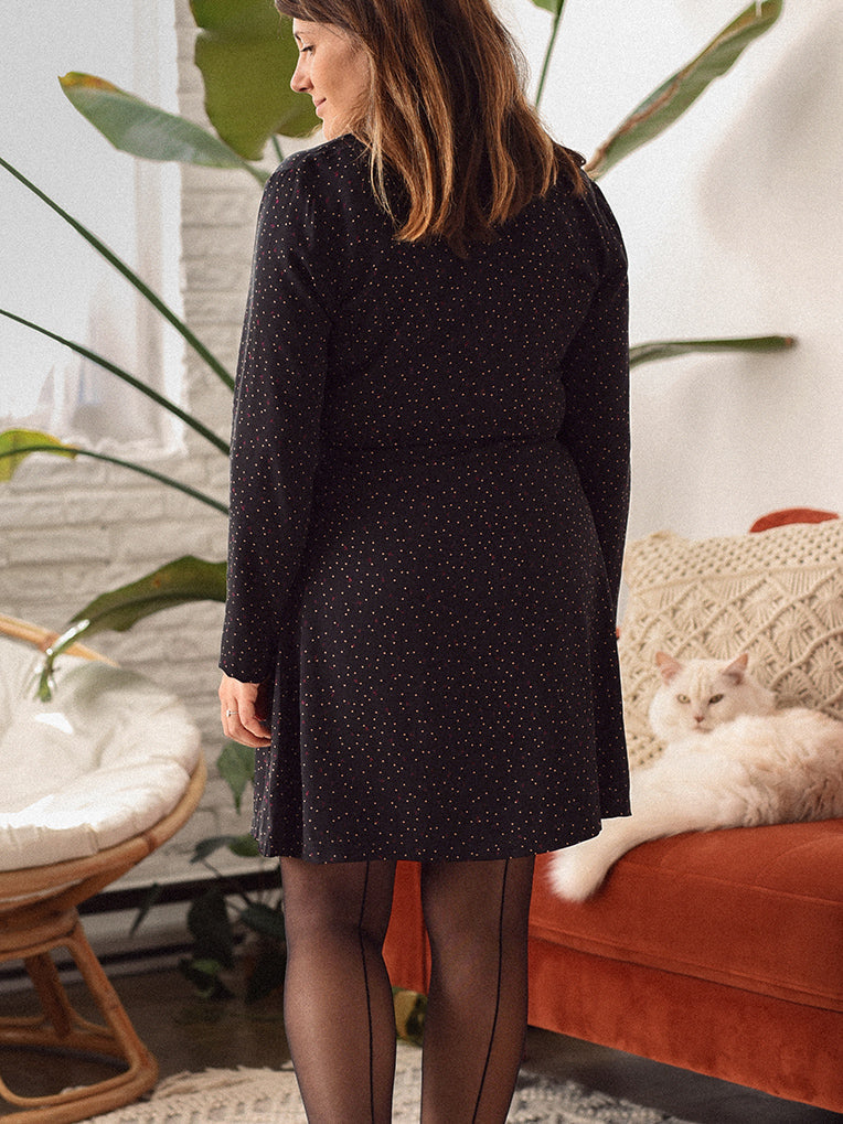 Heidi Wrap Dress Dots & Leaves Black