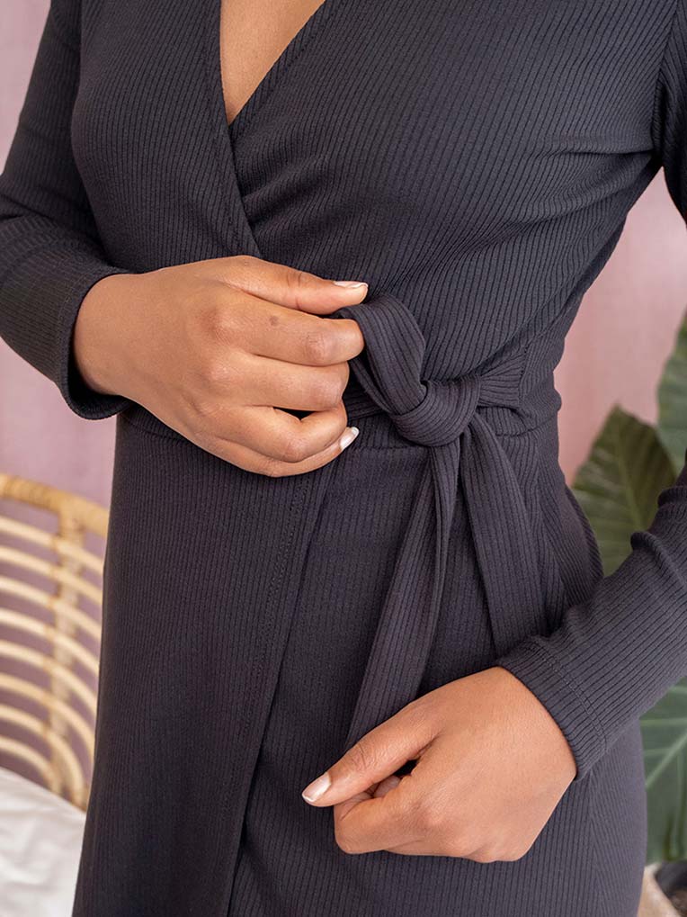 Women's black knit wrap dress