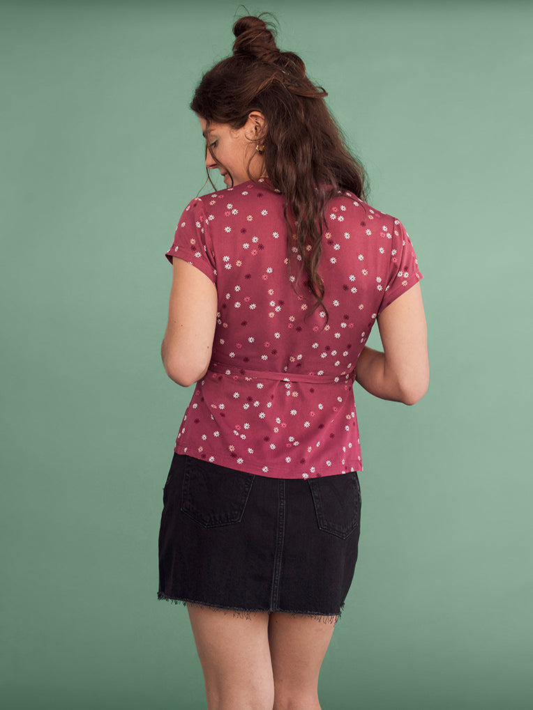 Krista Pink Daisies Wrap Top