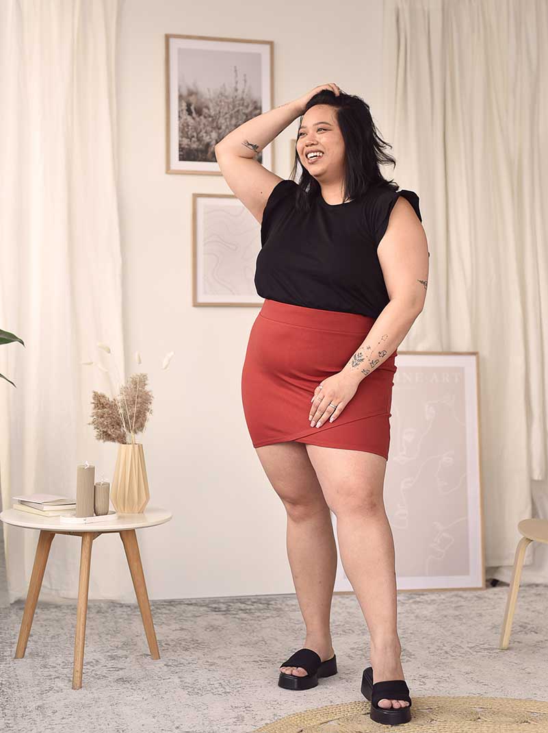Terracotta Mini Faux Wrap Skirt