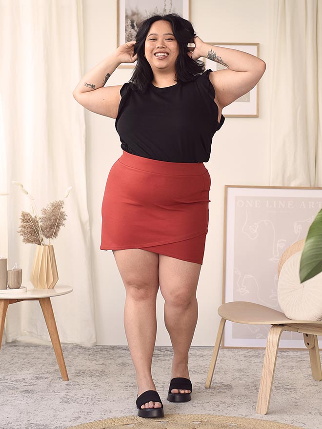 Terracotta Mini Faux Wrap Skirt
