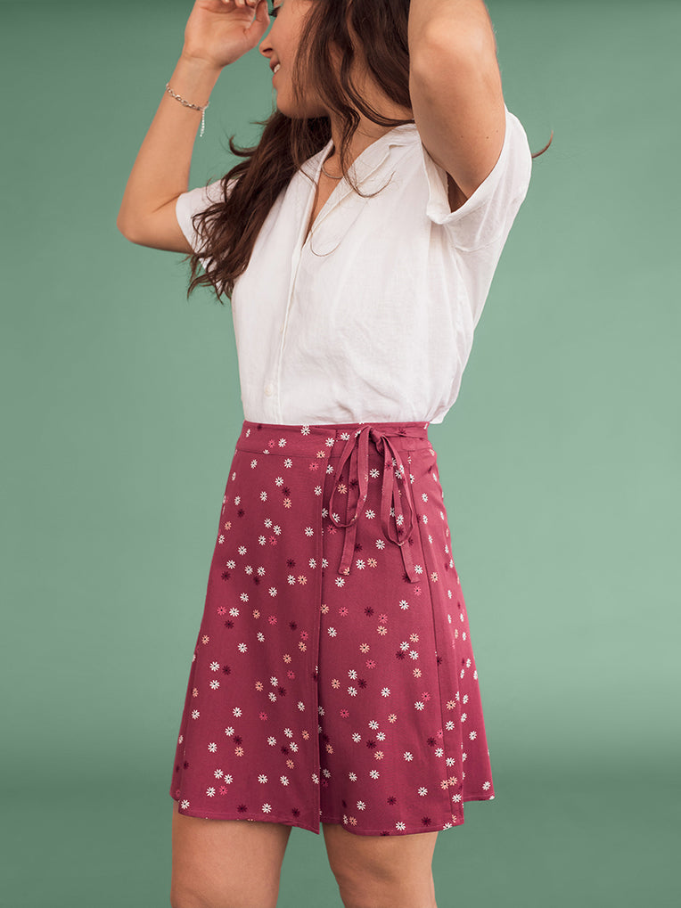 Naomi Pink Daisies Wrap Skirt