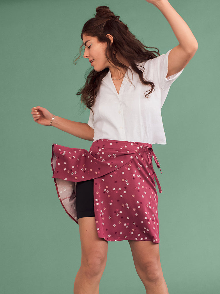 Naomi Pink Daisies Wrap Skirt