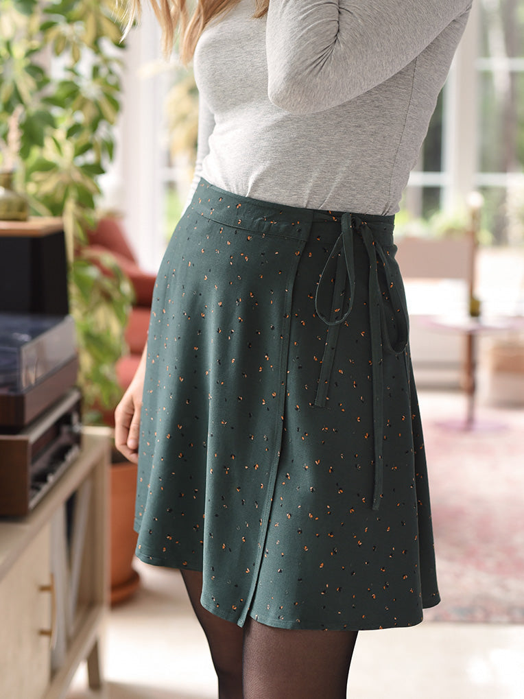 Green forest mini wrap skirt