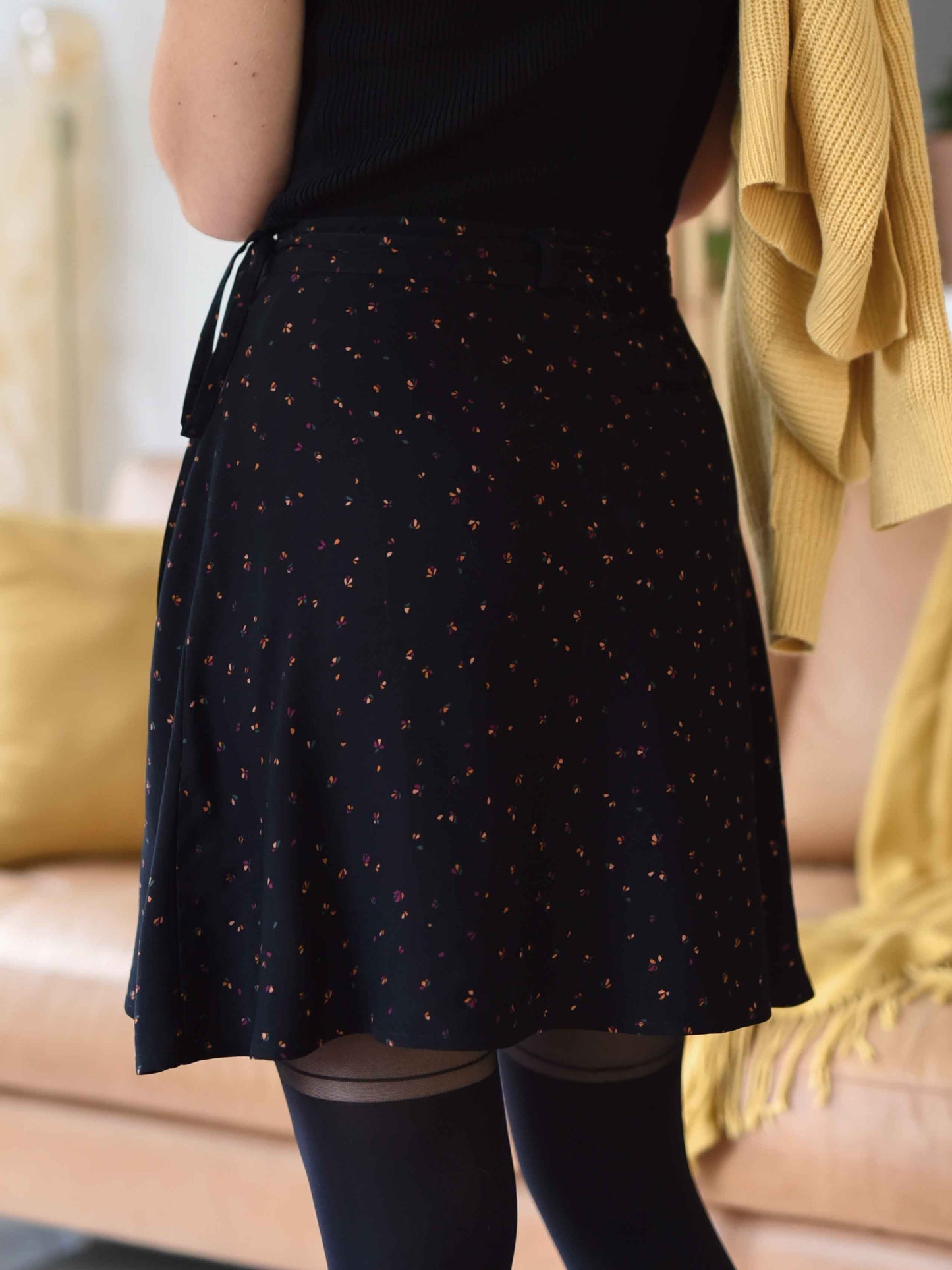 Naomi Wrap Skirt Black Petals