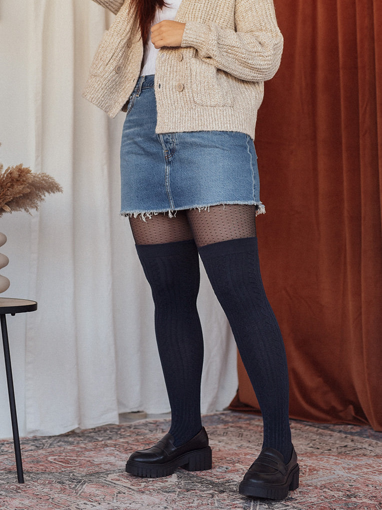 Navy Cable Knit OTK socks