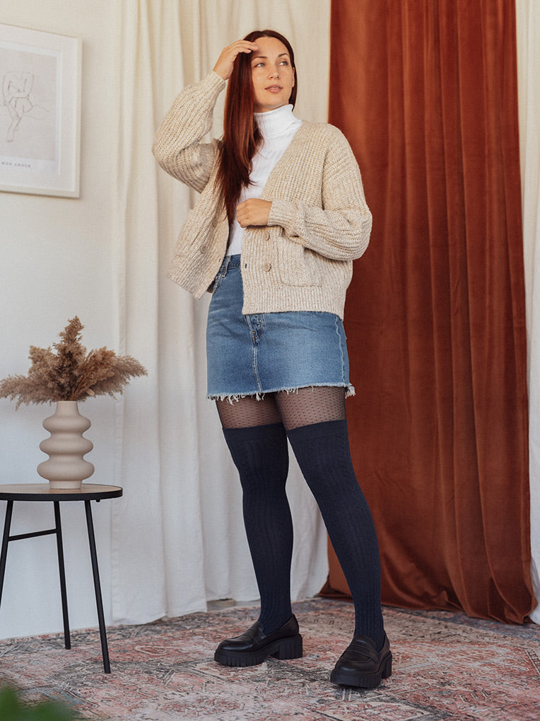 Chaussettes hautes femmes bleu marine