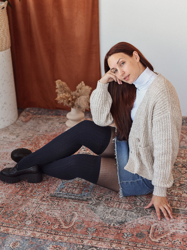 Navy Cable Knit OTK socks