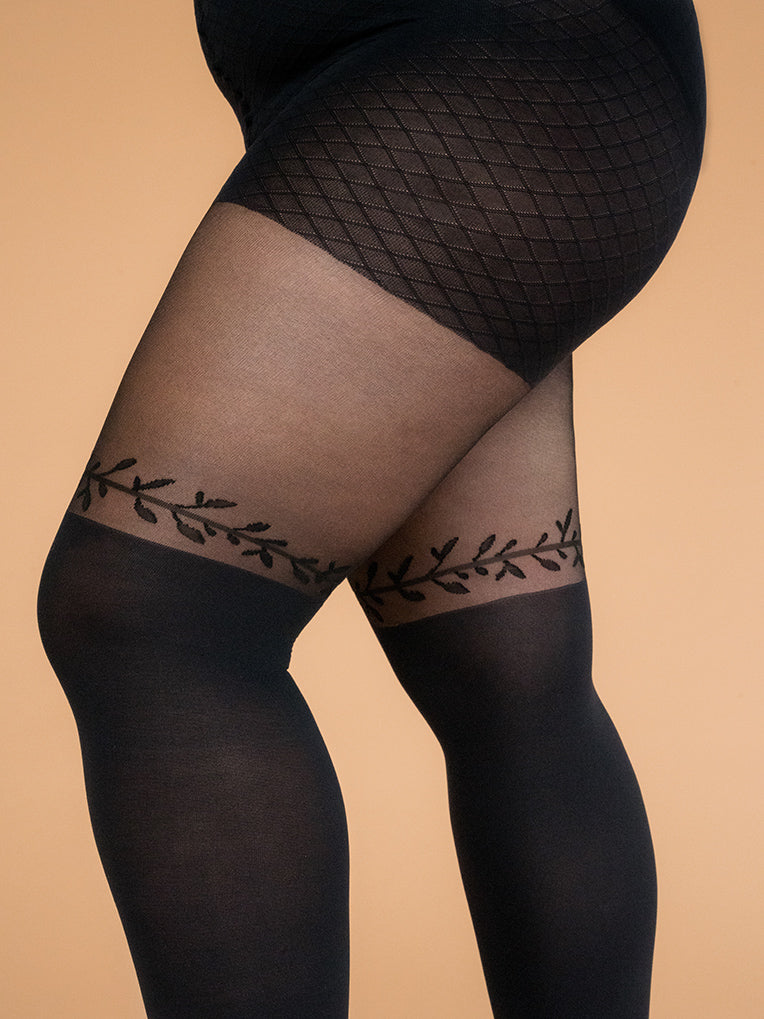 Collant cuissardes feuillage