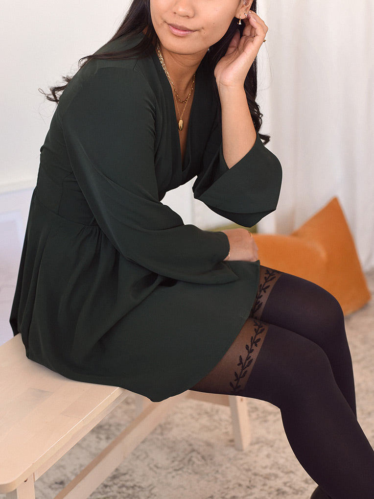 Over-the-knee Leaves Line Pantyhose - Collant cuissardes feuillage