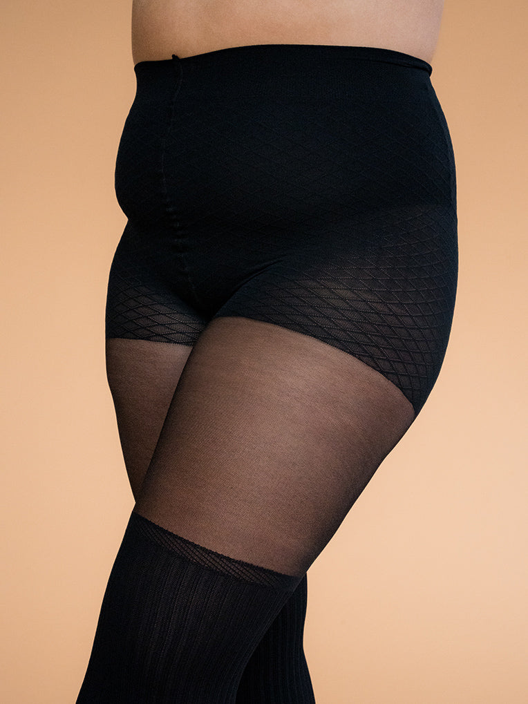 Collant taille plus noir cuissardes côtelé - Plus size Black Over-the-knee Ribbed Hosiery