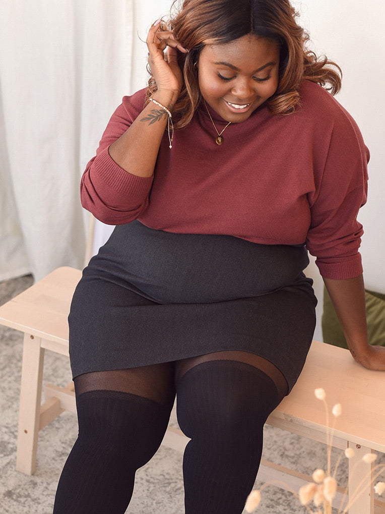 Collant taille plus noir cuissardes côtelé - Plus size Black Over-the-knee Ribbed Hosiery