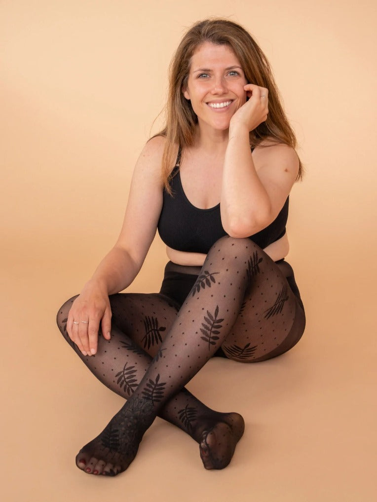 Collants semi-transparent feuilles et pois femmes