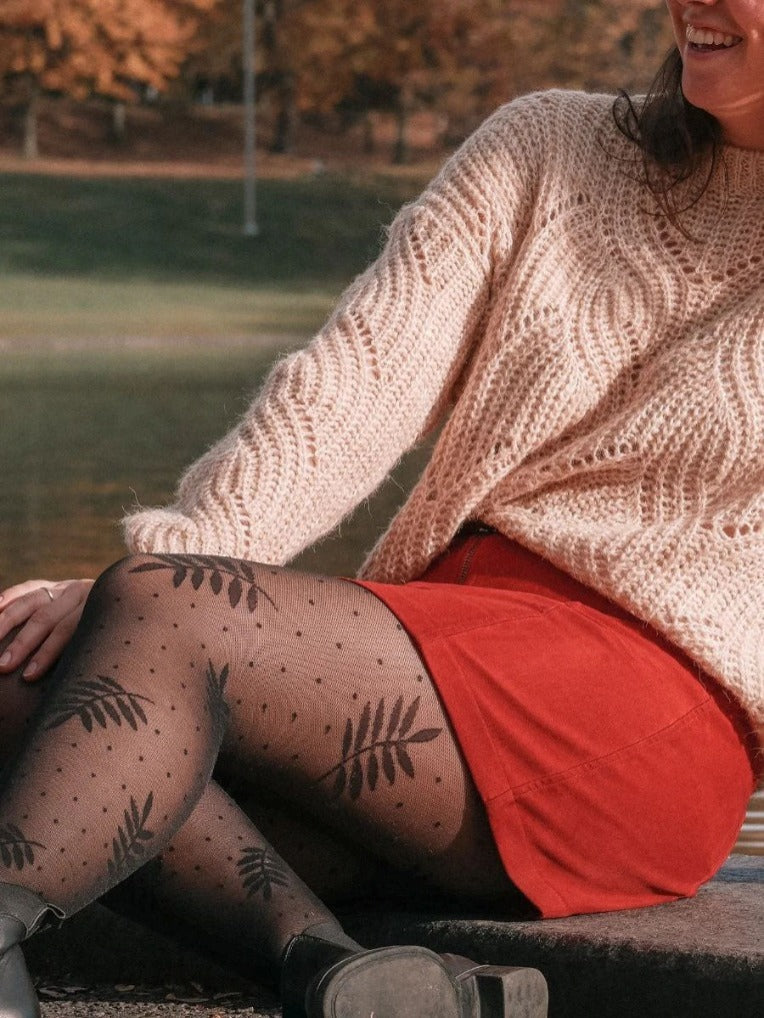 Collants semi-transparent feuilles et pois femmes