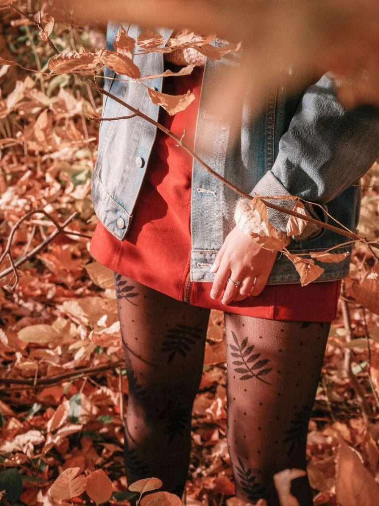 Collants semi-transparent feuilles et pois femmes