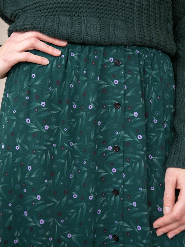 Green buttoned midi skirt