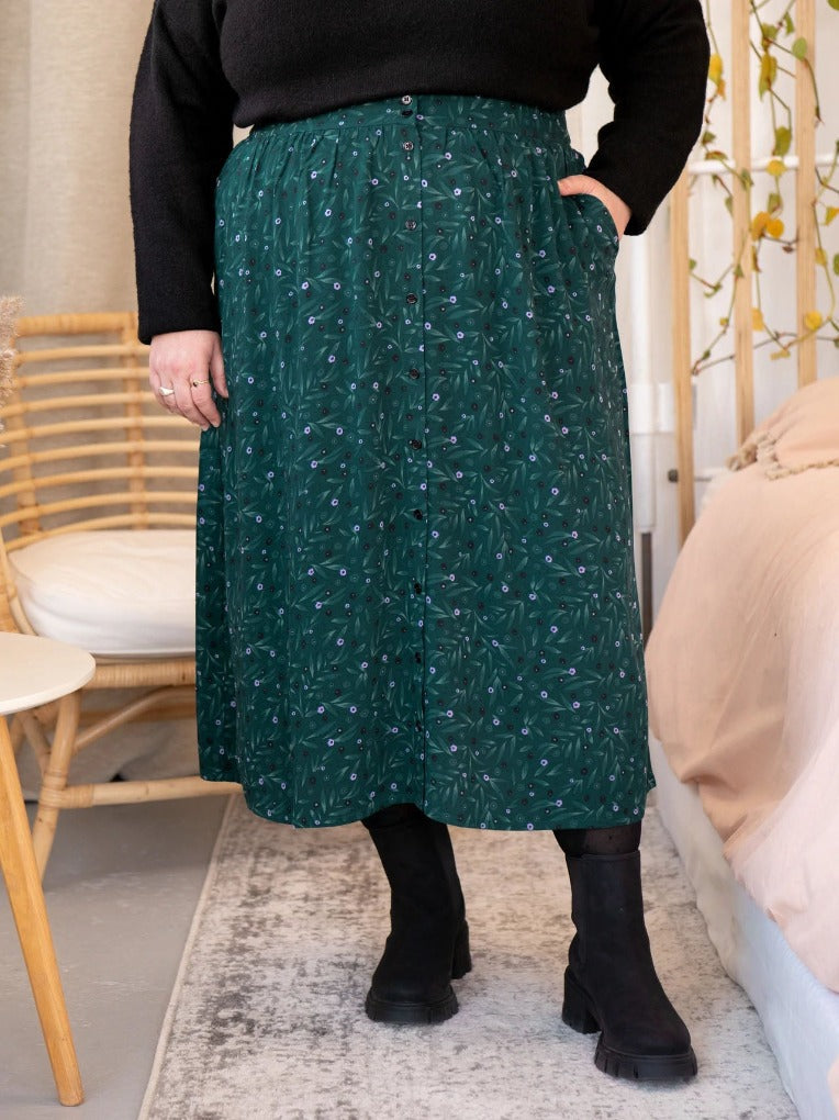 plus size green buttoned midi skirt