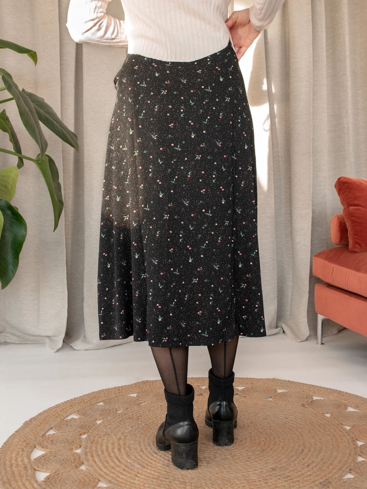 midi black wrap skirt