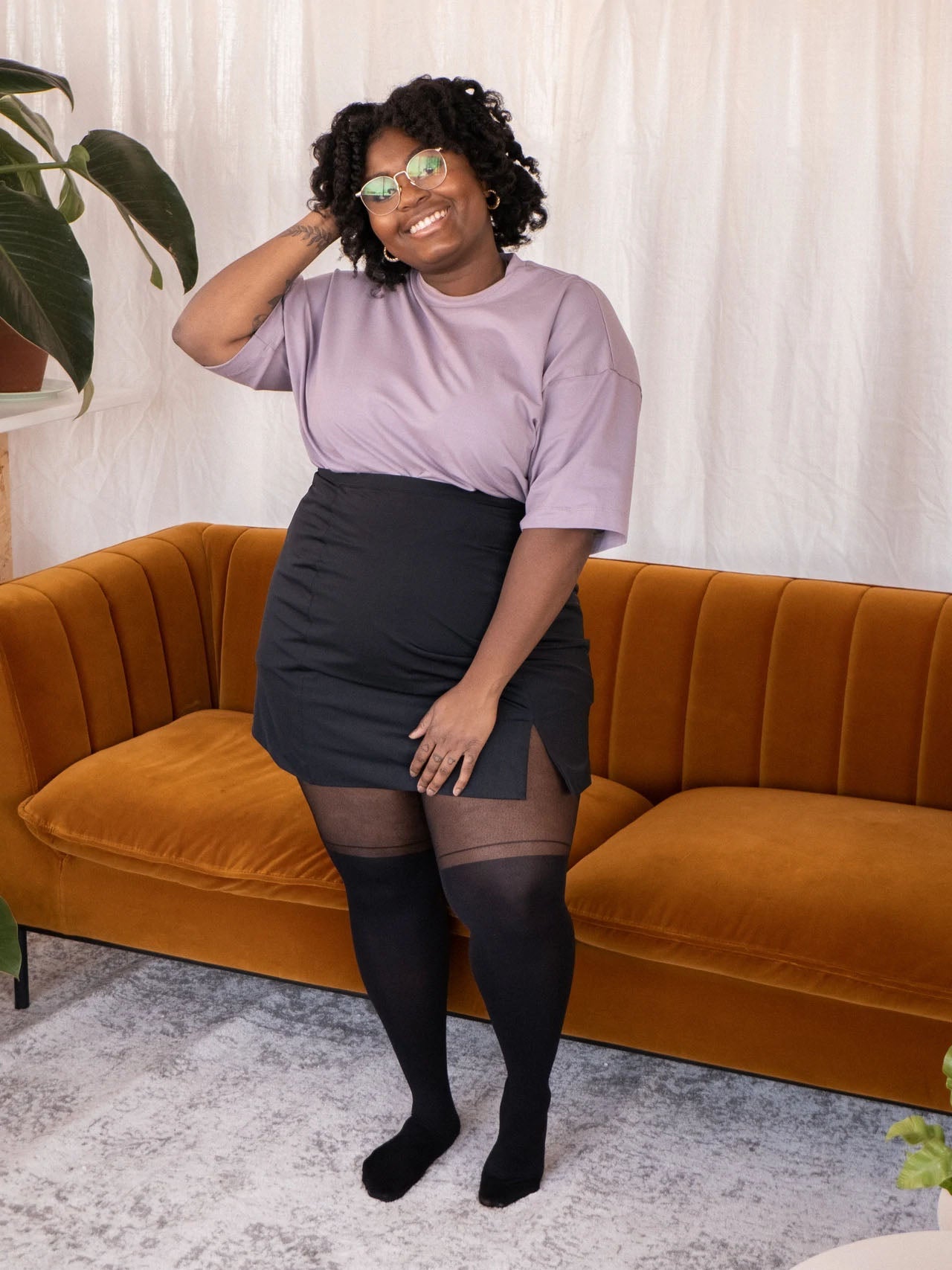 collant taille plus cuissarde ligne noire