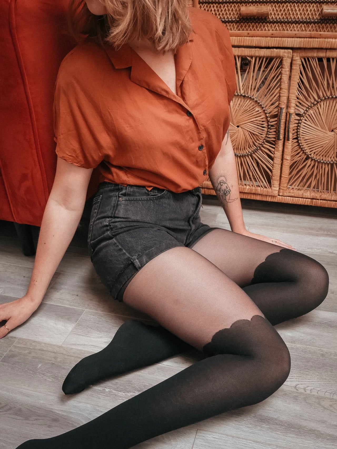 collant cuissardes noir effet vague